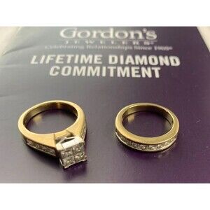 Gordon's 2 CT. T.W. Quad Princess-Cut Diamond Bridal Set in 14K Gold Size 7.5